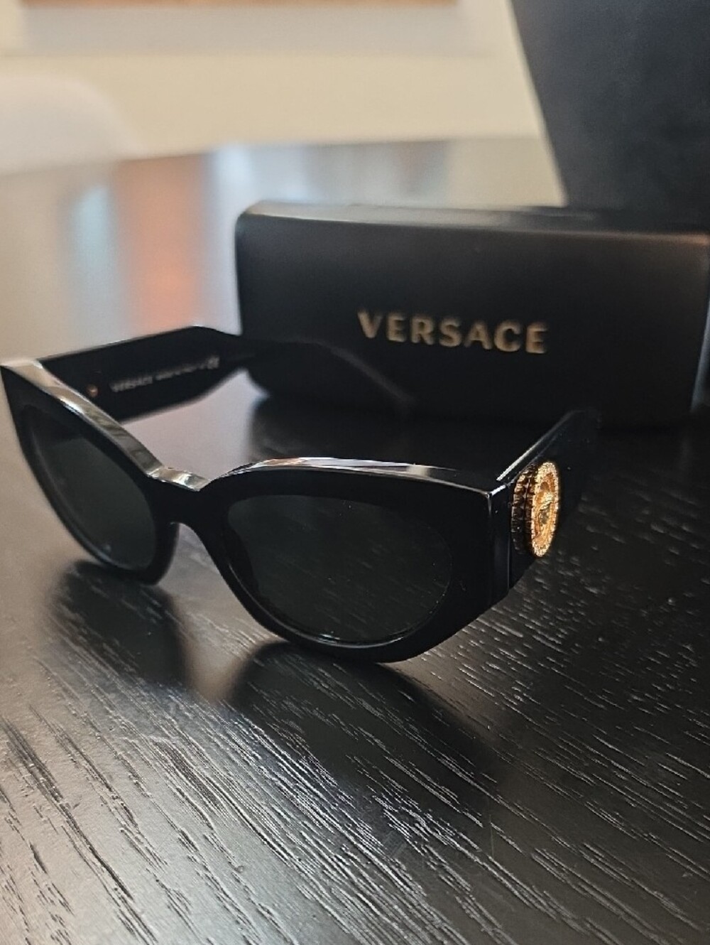 Versace Black Cat-Eye Sunglasses with Dark Lenses - Picture 2 of 9
